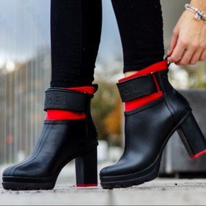 Sorel | Medina Black Red Chunky Sole Rain Boots